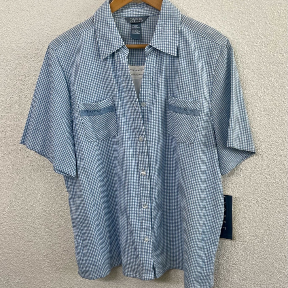 City Blues by Koret Blue Checked Button Down Collared Shirt and T-shirt Set